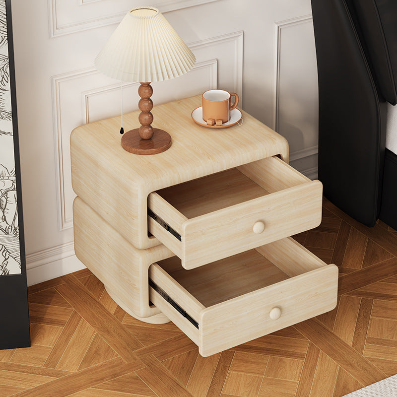 Minimalist Faux Leather 2-Drawer Nightstand — Light Gray
