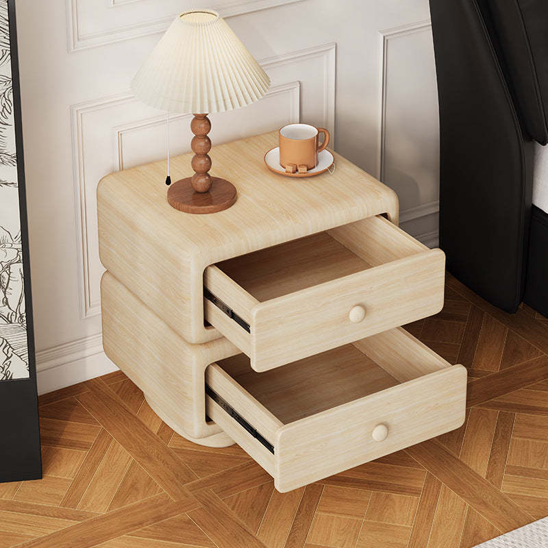 Minimalist Faux Leather 2-Drawer Nightstand — Light Gray