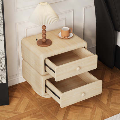 Minimalist Faux Leather 2-Drawer Nightstand — Light Gray
