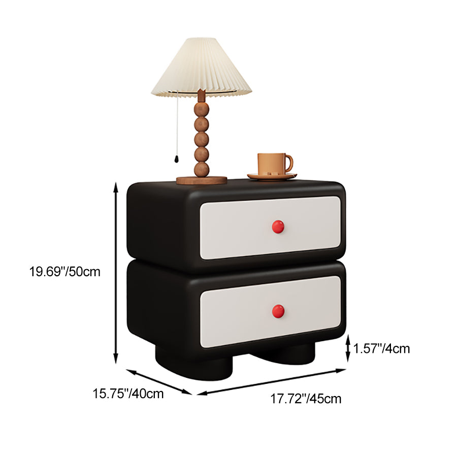 Minimalist Faux Leather 2-Drawer Nightstand — Black + White