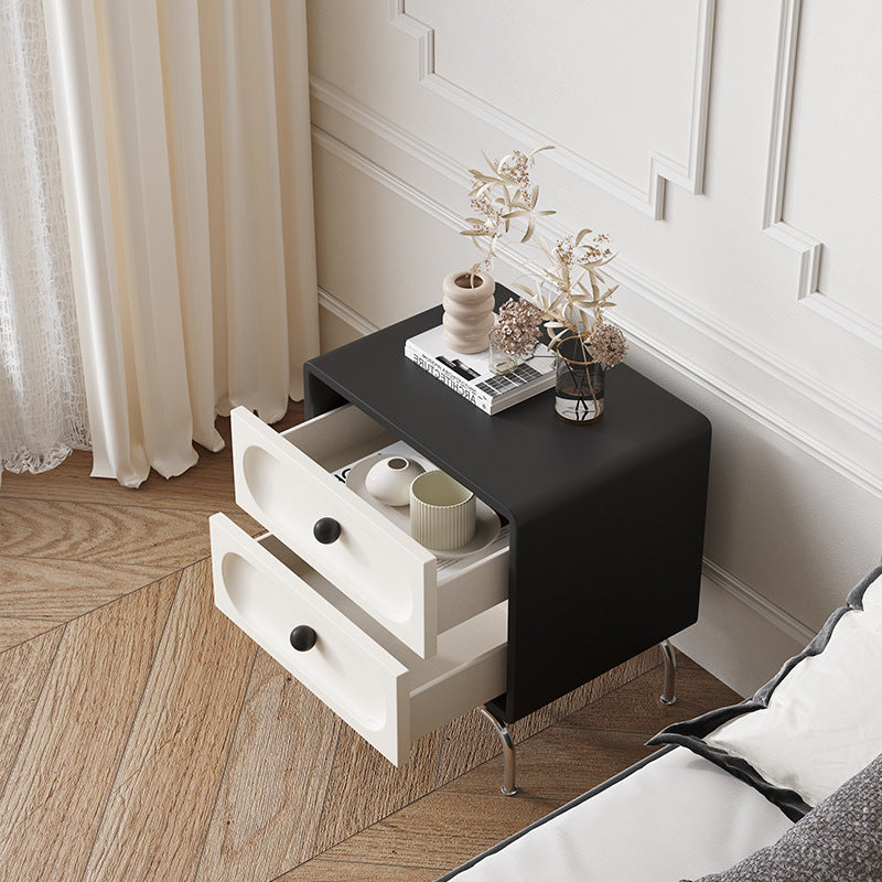 Minimalist Solid Wood 2-Drawer Curved Nightstand