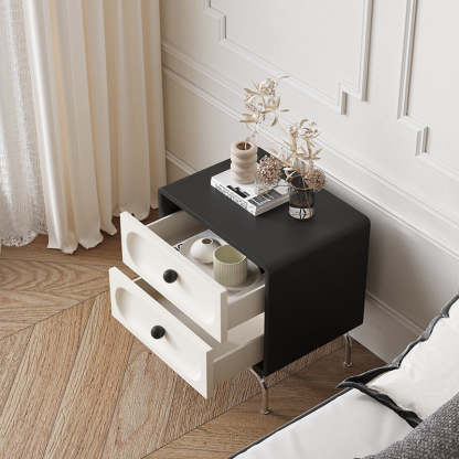 Minimalist Solid Wood 2-Drawer Curved Nightstand