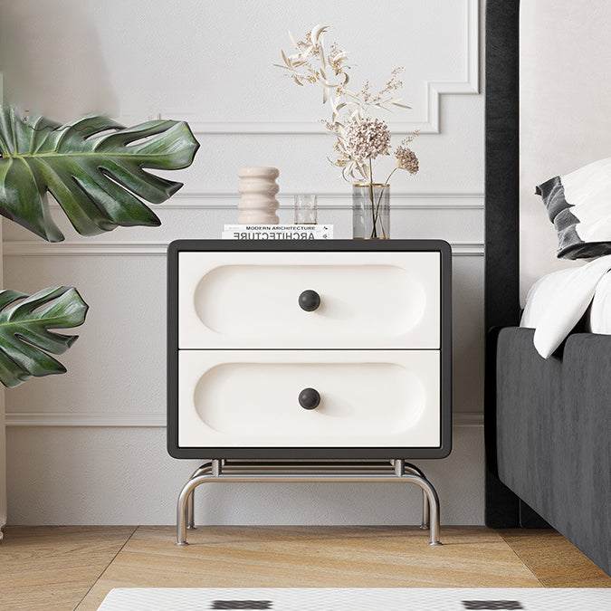 Minimalist Solid Wood 2-Drawer Curved Nightstand