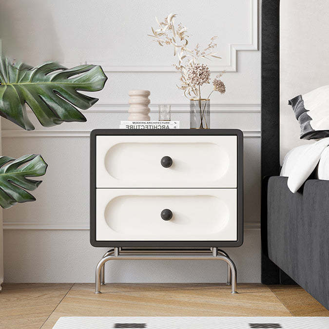Minimalist Solid Wood 2-Drawer Curved Nightstand