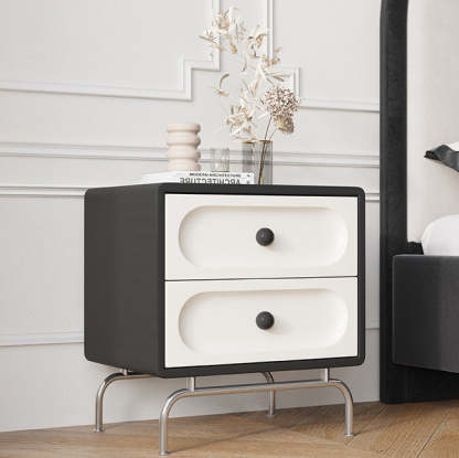 Minimalist Solid Wood 2-Drawer Curved Nightstand