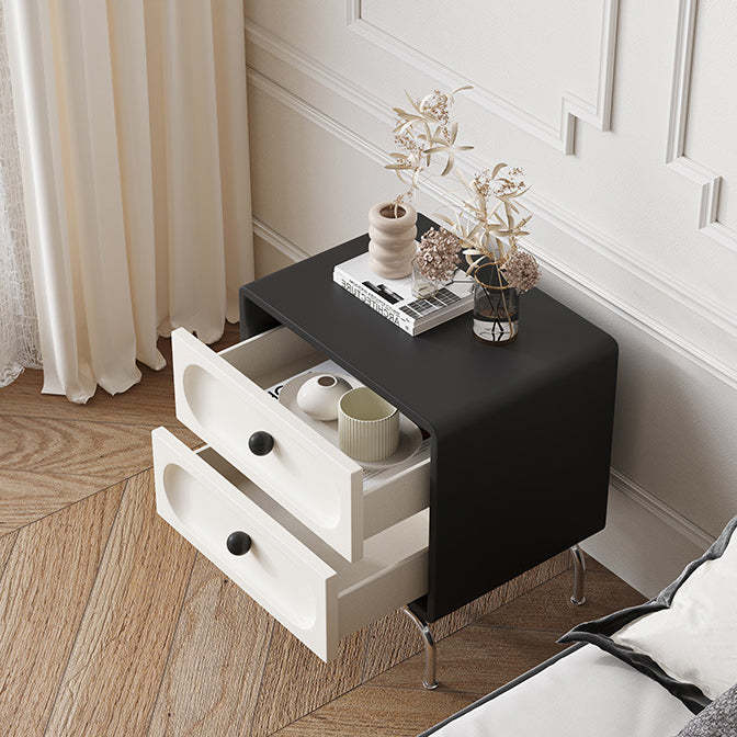 Minimalist Solid Wood 2-Drawer Curved Nightstand