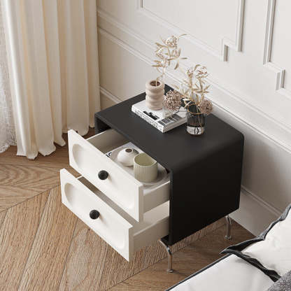 Minimalist Solid Wood 2-Drawer Curved Nightstand