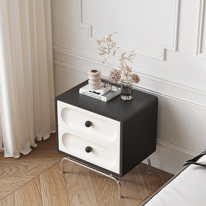 Minimalist Solid Wood 2-Drawer Curved Nightstand