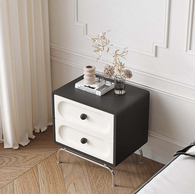 Minimalist Solid Wood 2-Drawer Curved Nightstand