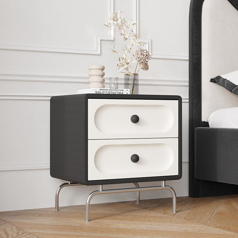 Minimalist Solid Wood 2-Drawer Curved Nightstand