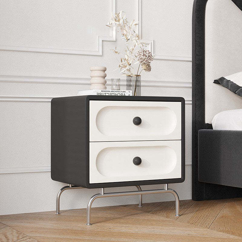 Minimalist Solid Wood 2-Drawer Curved Nightstand