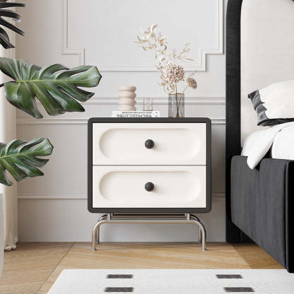 Minimalist Solid Wood 2-Drawer Curved Nightstand