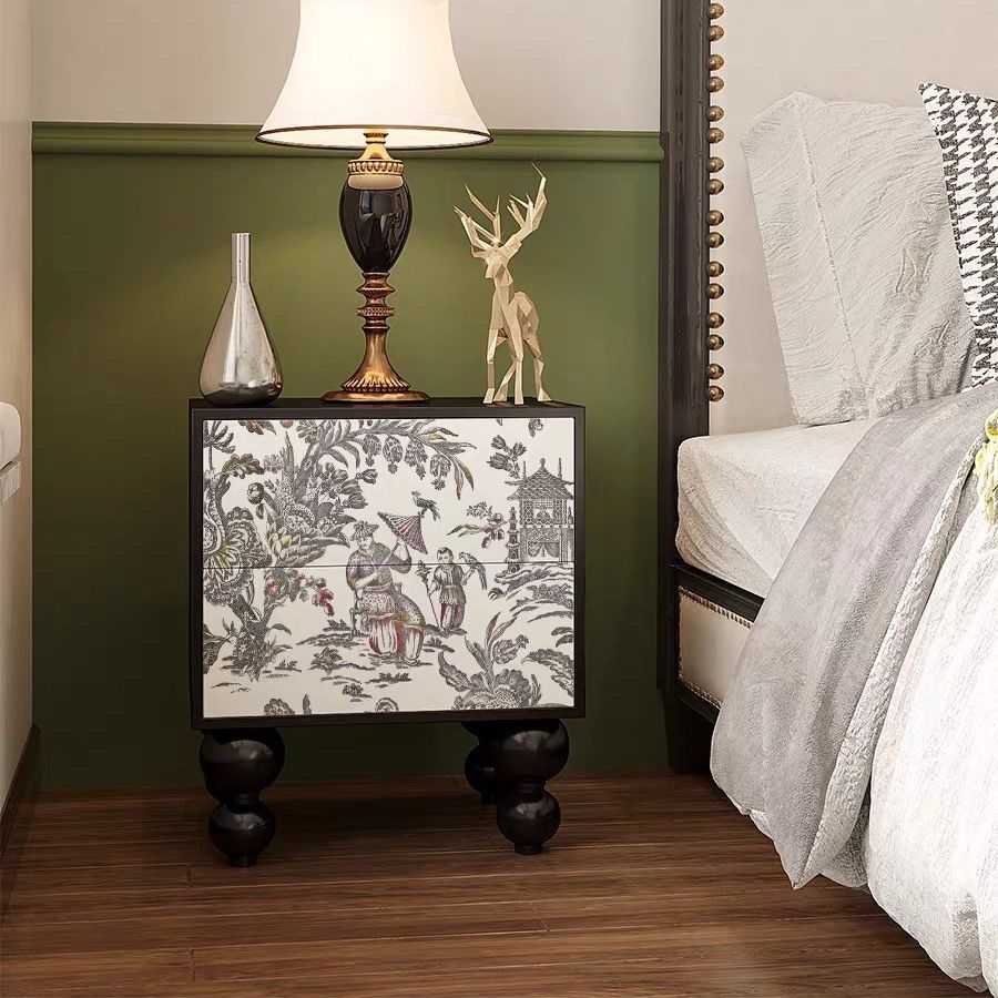 French Wood Rounded Ball 2-Drawer Nightstand — B