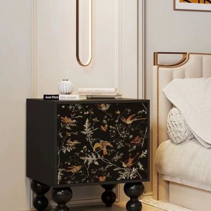 French Wood Rounded Ball 2-Drawer Nightstand — E