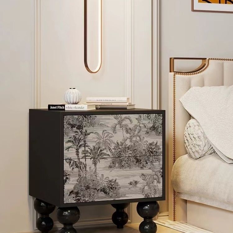 French Wood Rounded Ball 2-Drawer Nightstand — F