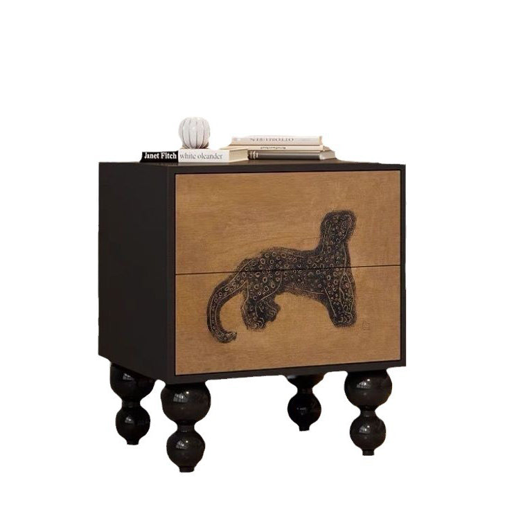 French Wood Rounded Ball 2-Drawer Nightstand