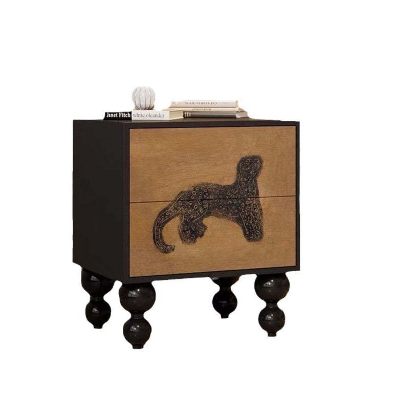 French Wood Rounded Ball 2-Drawer Nightstand