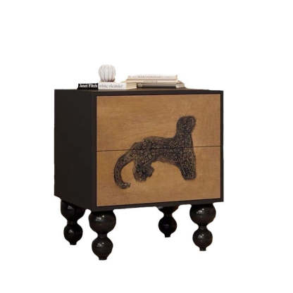 French Wood Rounded Ball 2-Drawer Nightstand