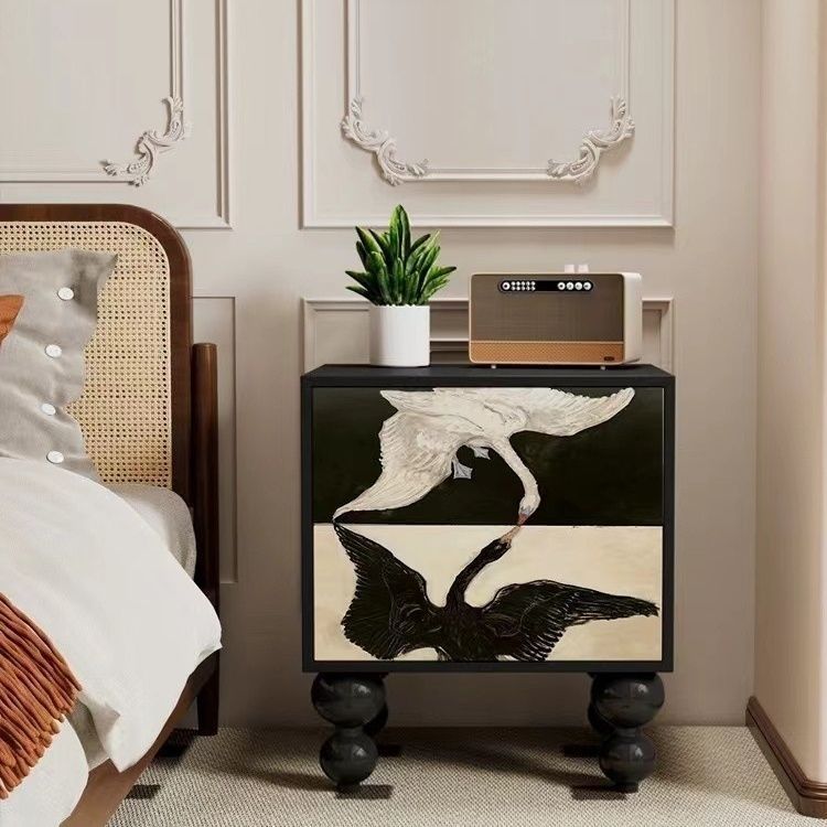 French Wood Rounded Ball 2-Drawer Nightstand — A