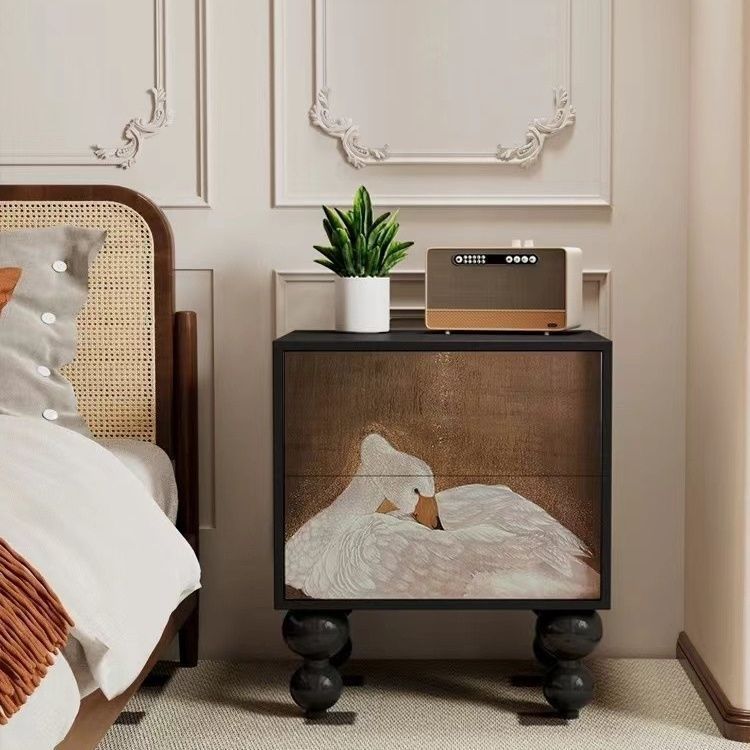 French Wood Rounded Ball 2-Drawer Nightstand — C