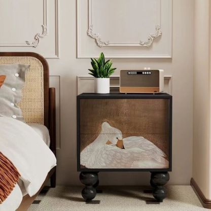 French Wood Rounded Ball 2-Drawer Nightstand — C