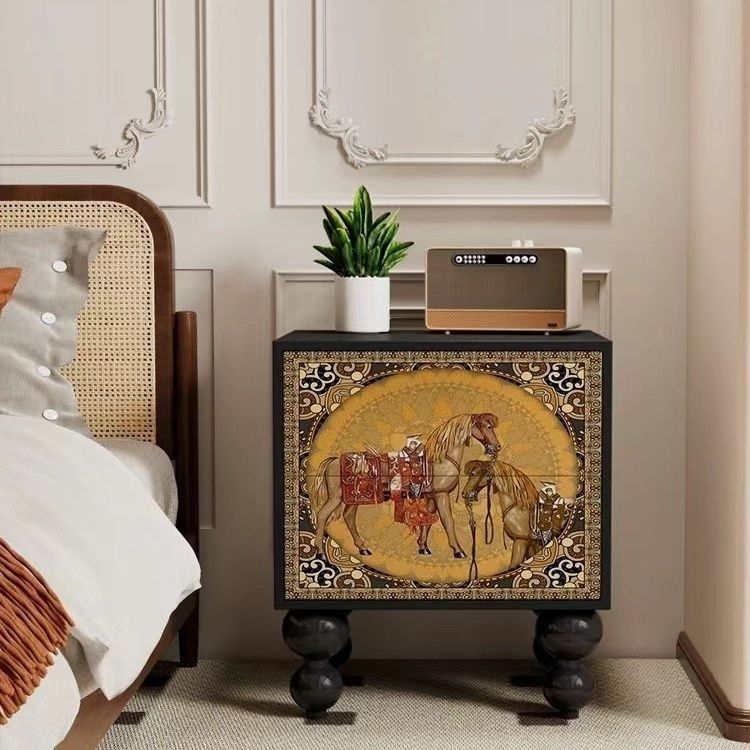 French Wood Rounded Ball 2-Drawer Nightstand — G