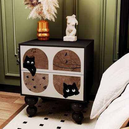 French Wood Rounded Ball 2-Drawer Nightstand — H