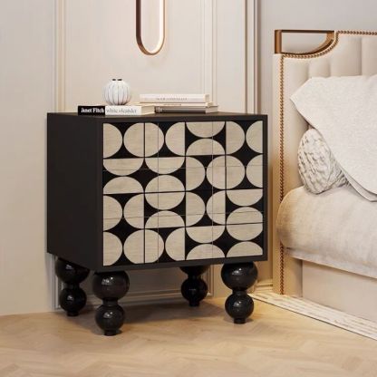 French Wood Rounded Ball 2-Drawer Nightstand — I