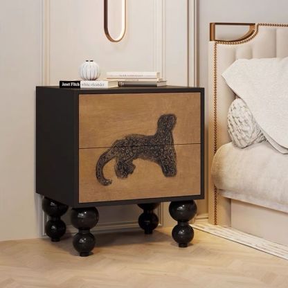 French Wood Rounded Ball 2-Drawer Nightstand — L