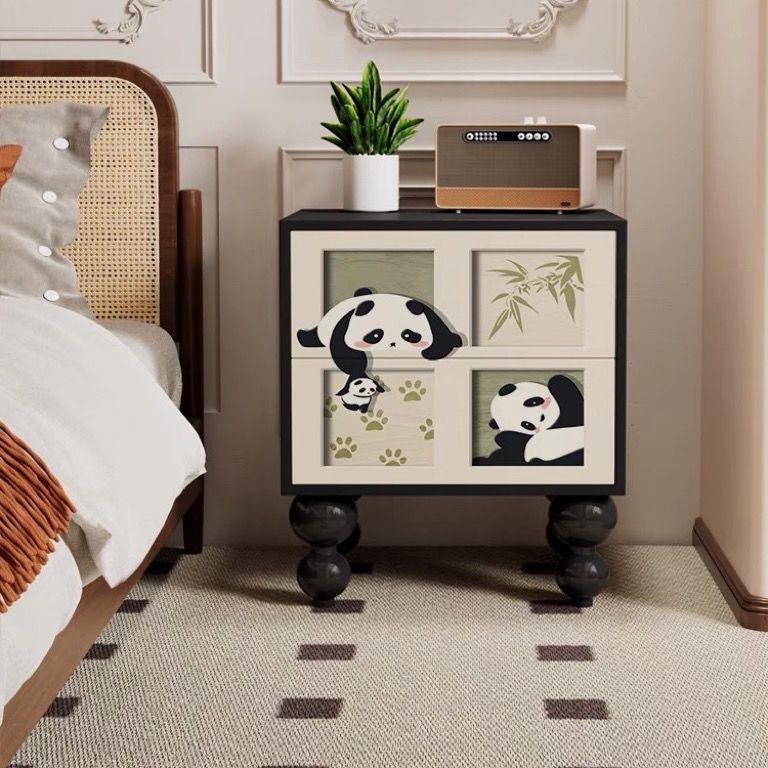 French Wood Rounded Ball 2-Drawer Nightstand