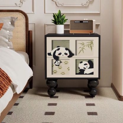 French Wood Rounded Ball 2-Drawer Nightstand