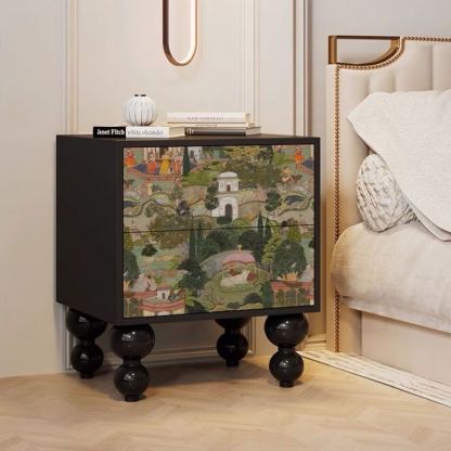French Wood Rounded Ball 2-Drawer Nightstand