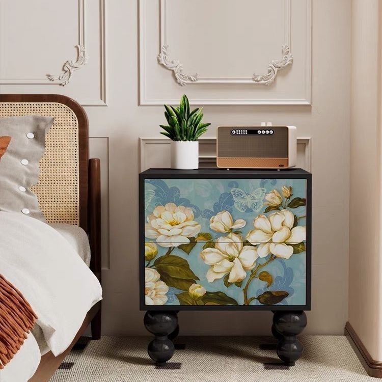 French Wood Rounded Ball 2-Drawer Nightstand — K