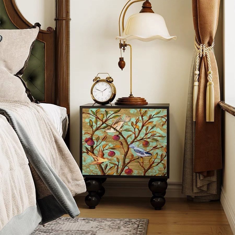 French Wood Rounded Ball 2-Drawer Nightstand
