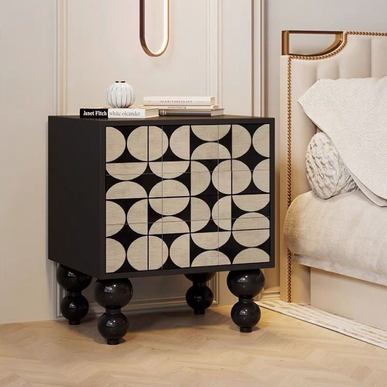 French Wood Rounded Ball 2-Drawer Nightstand