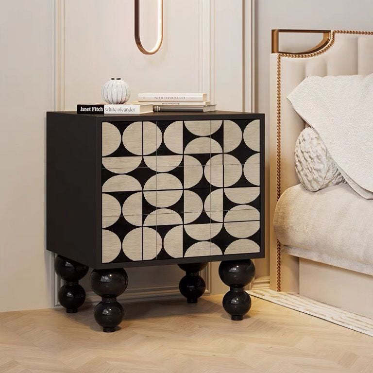 French Wood Rounded Ball 2-Drawer Nightstand
