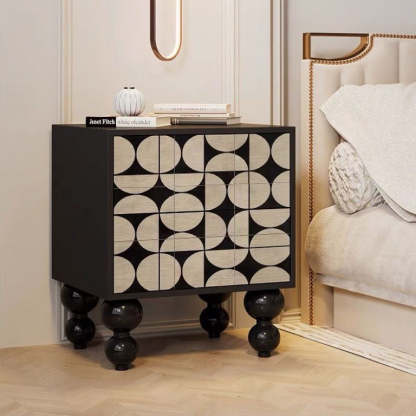 French Wood Rounded Ball 2-Drawer Nightstand