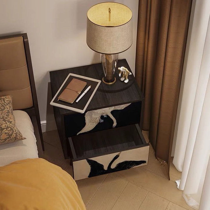 French Wood Rounded Ball 2-Drawer Nightstand