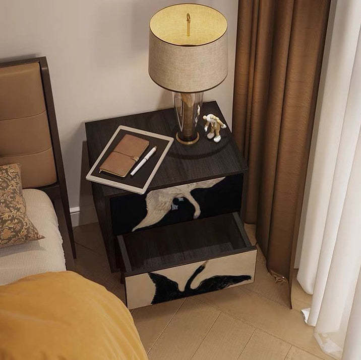 French Wood Rounded Ball 2-Drawer Nightstand