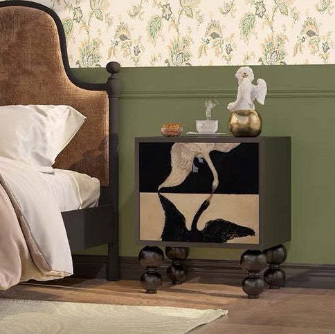 French Wood Rounded Ball 2-Drawer Nightstand