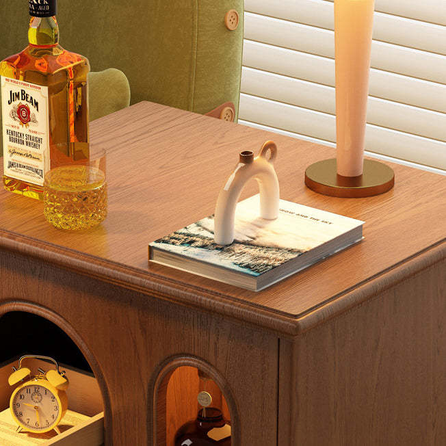 French Wood Rounded Cylindrical Side Table