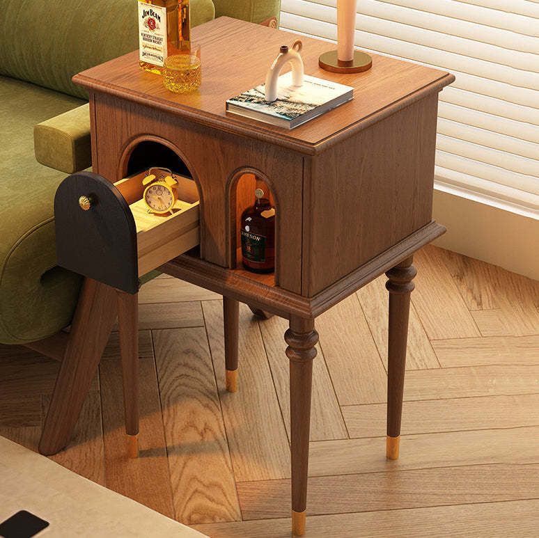 French Wood Rounded Cylindrical Side Table