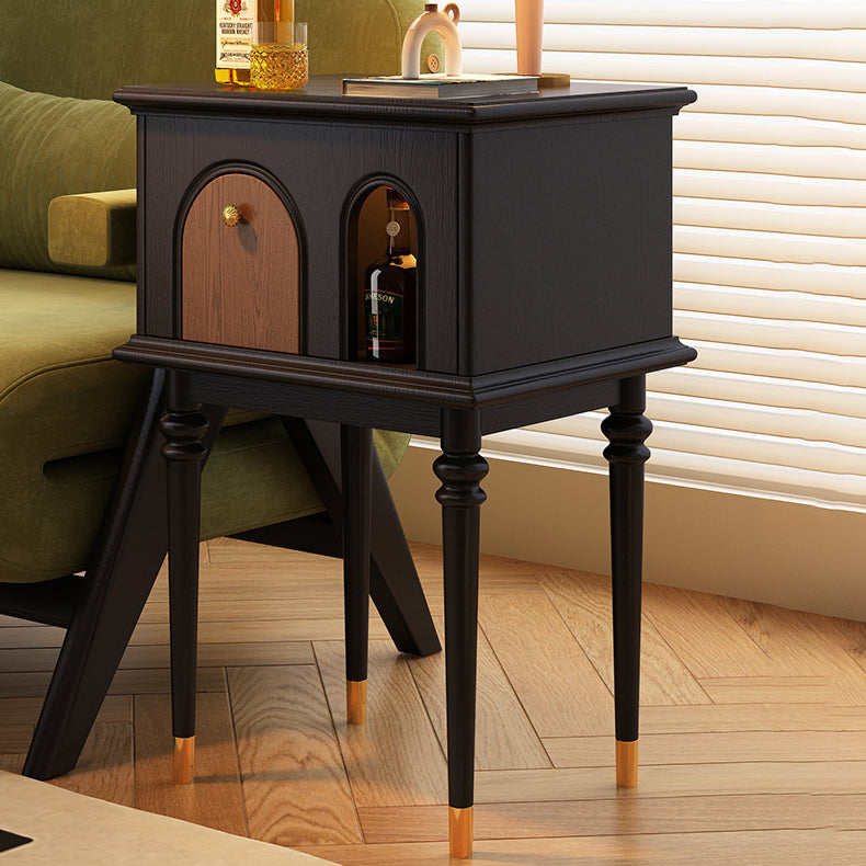 French Wood Rounded Cylindrical Side Table — Black