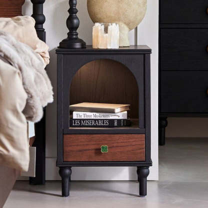 Vintage Wood Metal Semi-Circular 1-Drawer Nightstand
