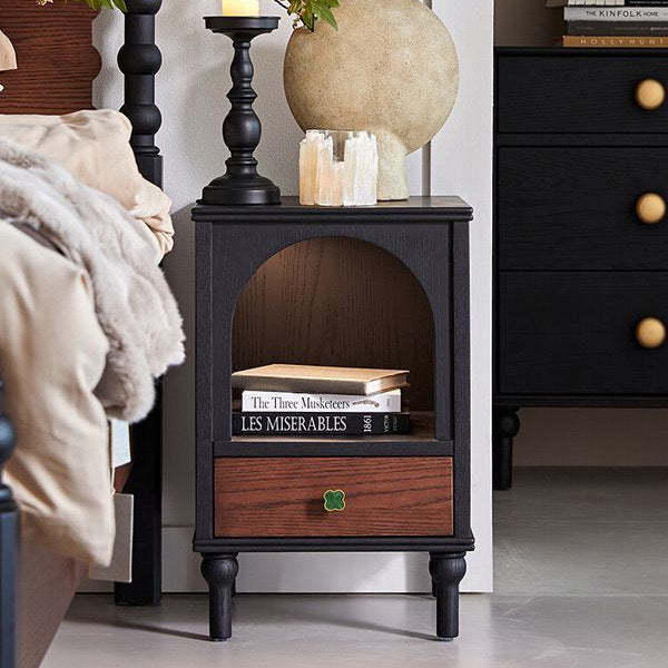 Vintage Wood Metal Semi-Circular 1-Drawer Nightstand