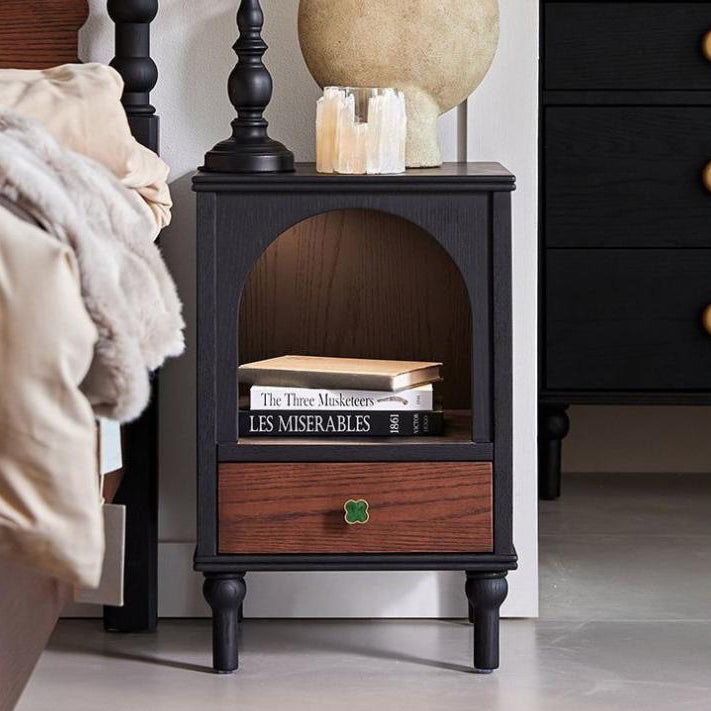 Vintage Wood Metal Semi-Circular 1-Drawer Nightstand