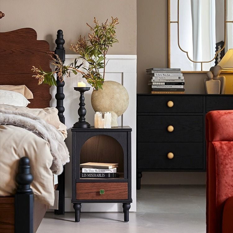Traditional semi-circular 1-drawer wood nightstands