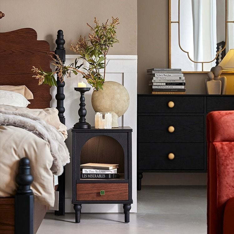 Vintage Wood Metal Semi-Circular 1-Drawer Nightstand