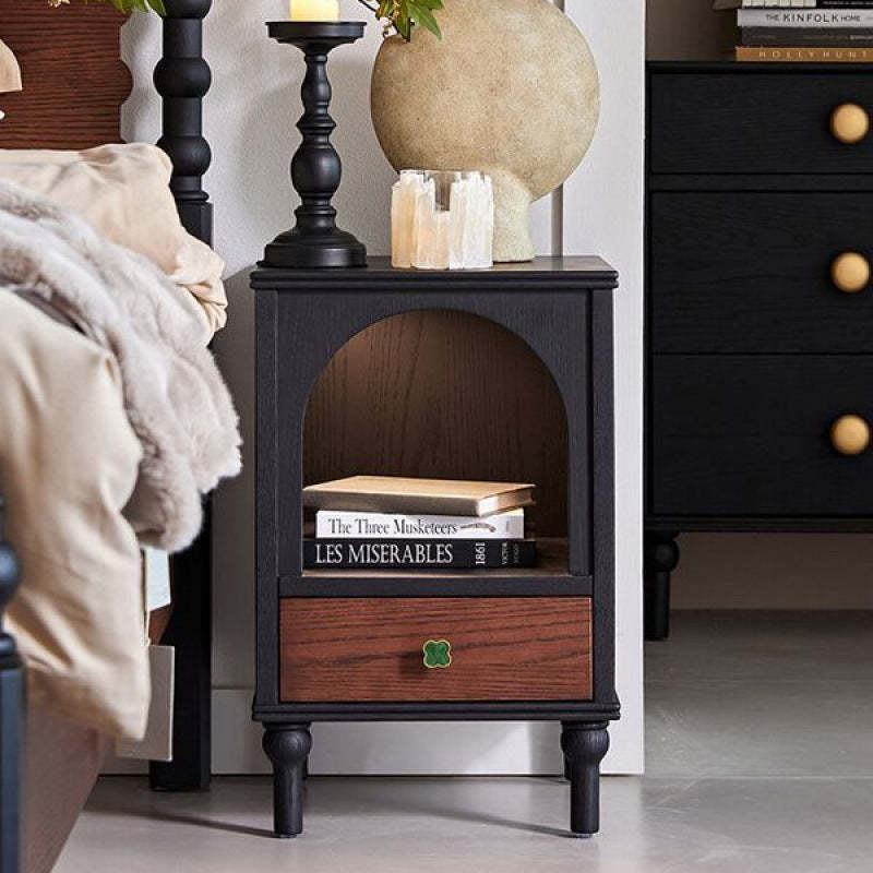 Vintage Wood Metal Semi-Circular 1-Drawer Nightstand