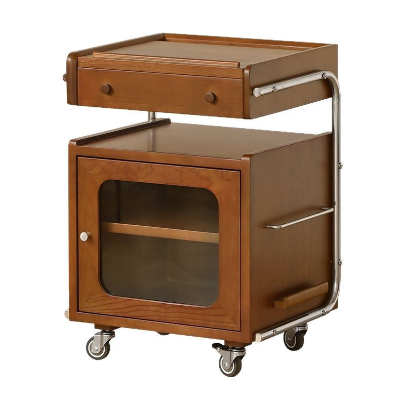 Chinese Wood Glass Robot-Shaped 2-Tier Movable Nightstand